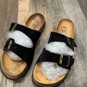 Cougar Women's Consuela Black Leather Suede Sandal Slide Sz 10 Made In Spain